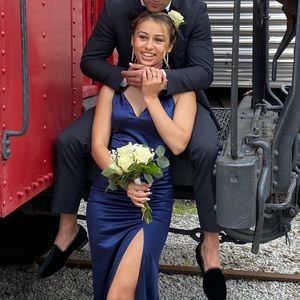 Navy Satin Prom Dress